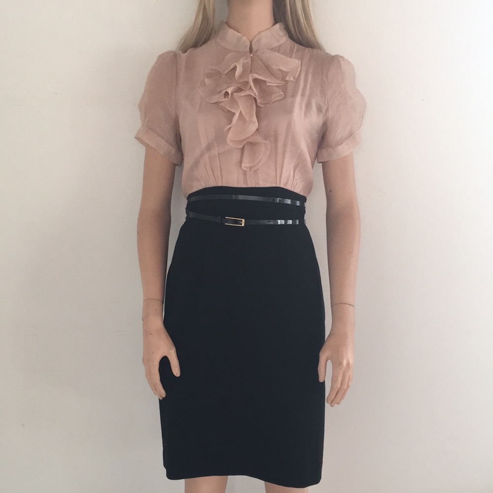 Classy Designer Dress Flesh Ruffle Top Blk Bottom